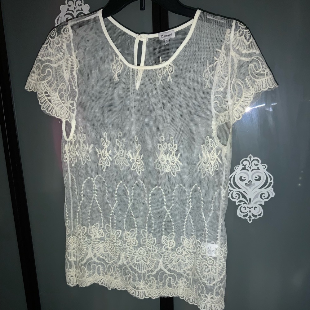 Cute White see through top with lace accent